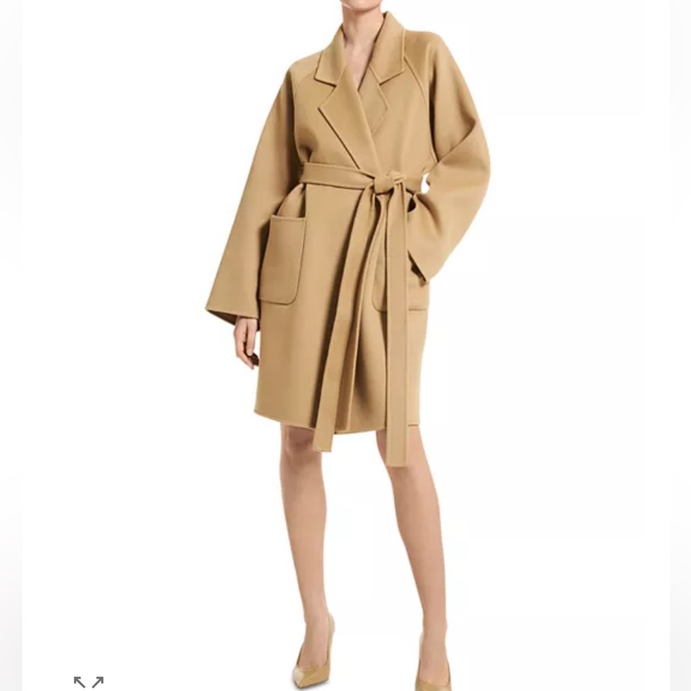 NEW Michael Kors Collection Size Medium Tan Barley Fleece Wool Trench Coat